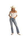Rock & Roll Denim Ladies Horseshoe Cactus Mid Rise Boot Cut Jean RRWD4MR0XQ
