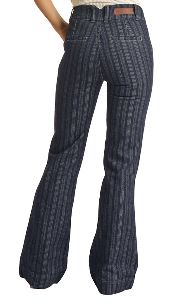 Ladies Rock & Roll High Rise Striped Jacquard Trouser Jeans RRWD5HRZQI