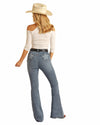 Ladies Rock & Roll Blue Star Back Design Flare Jeans RRWD6HRZTR