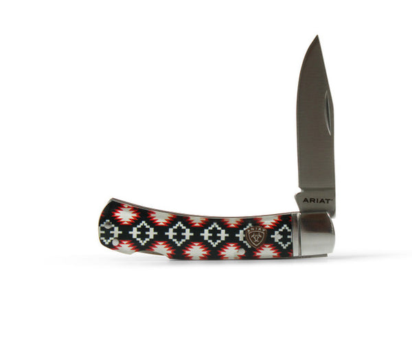 Ariat Red & White Aztec Pattern 3" Knife A710011297