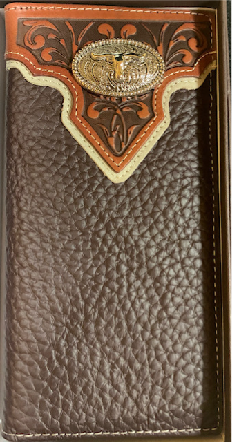 Top Notch Accessories Coffee Floral Embossed w/Longhorn Concho Wallet HF101CF