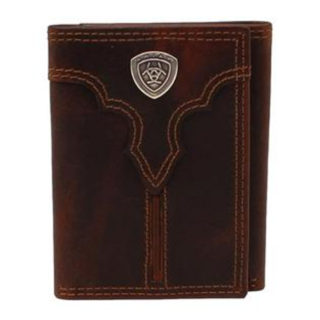 Ariat Western Wallet Mens Trifold Center Bump Shield Brown A3550102