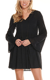 Wrangler Ladies Retro Black Swiss Dot Tunic Long Bell  Sleeves Dress LWD539X