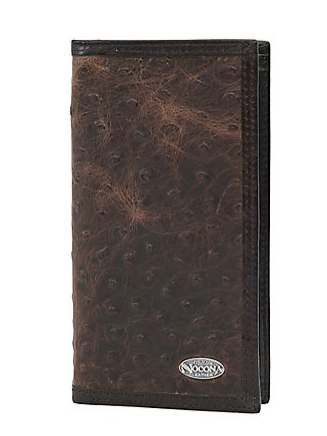 Nocona Dark Brown Ostrich Print Checkbook / Rodeo Wallet N5487602