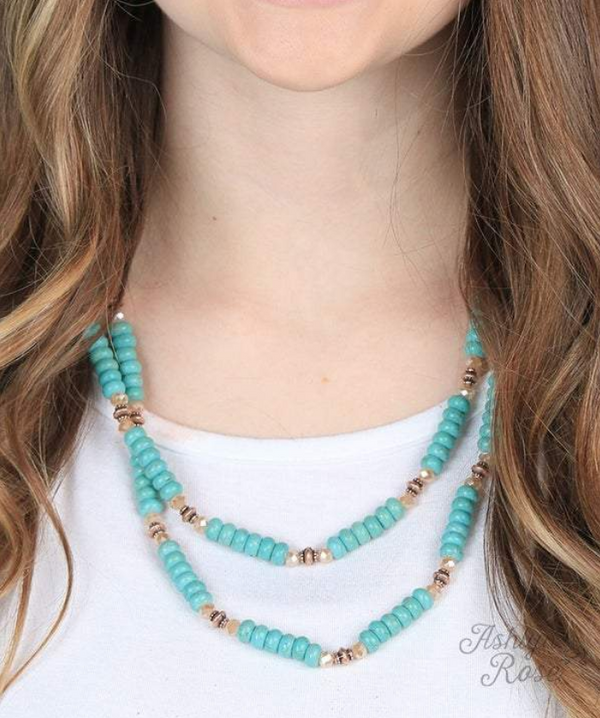 Turquoise Fun Beaded Double Wrap Necklace with Copper Accent