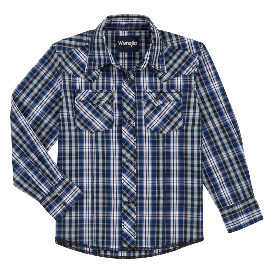 Wrangler Boys Western Fashion Snap Long Sleeve Shirt - Blue 112317065