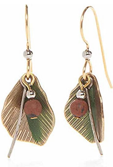 Silver Forest Textured Leaf Layered Earrings NE-0889A