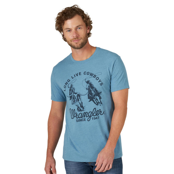 Wrangler Men's Long Live Cowboys Heather Blue Shirt 112319268