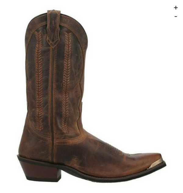 Laredo Men's Murphy Braid Bucklace Distressed Western Boots Snip Toe 68475