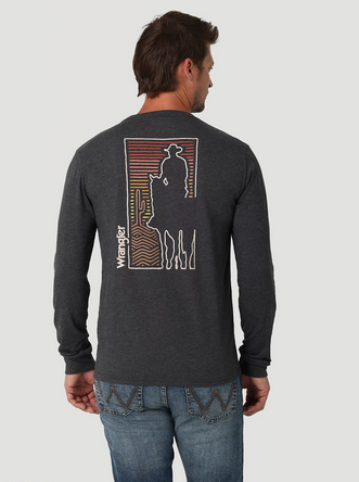 Wrangler Men's Long Sleeve Carved Cowboy Graphic T-Shirt