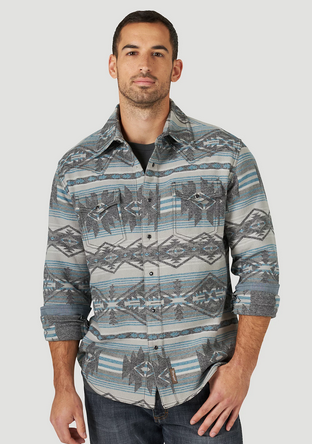 Wrangler Men's Retro Premium Jacquard Snap Shirt in Dark Shadow 112318897