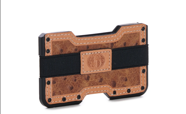 3D Belt Company Men's Brown Ostrich and Leather with Black Rivets Card Holder D250002208