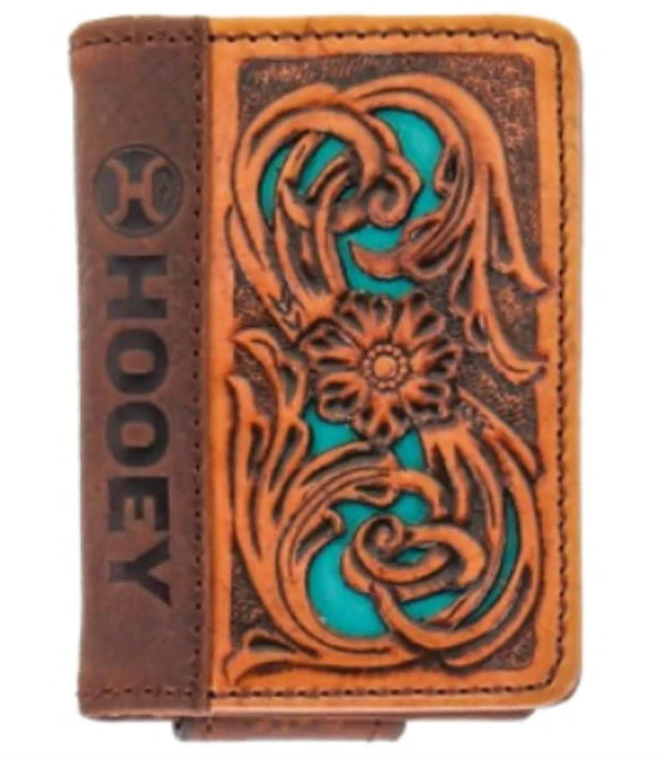 HOOEY Hooey Men's "Cash" Bi-Fold Wallet Tan/Turquoise Leather Wallet HFW025-TNTQ