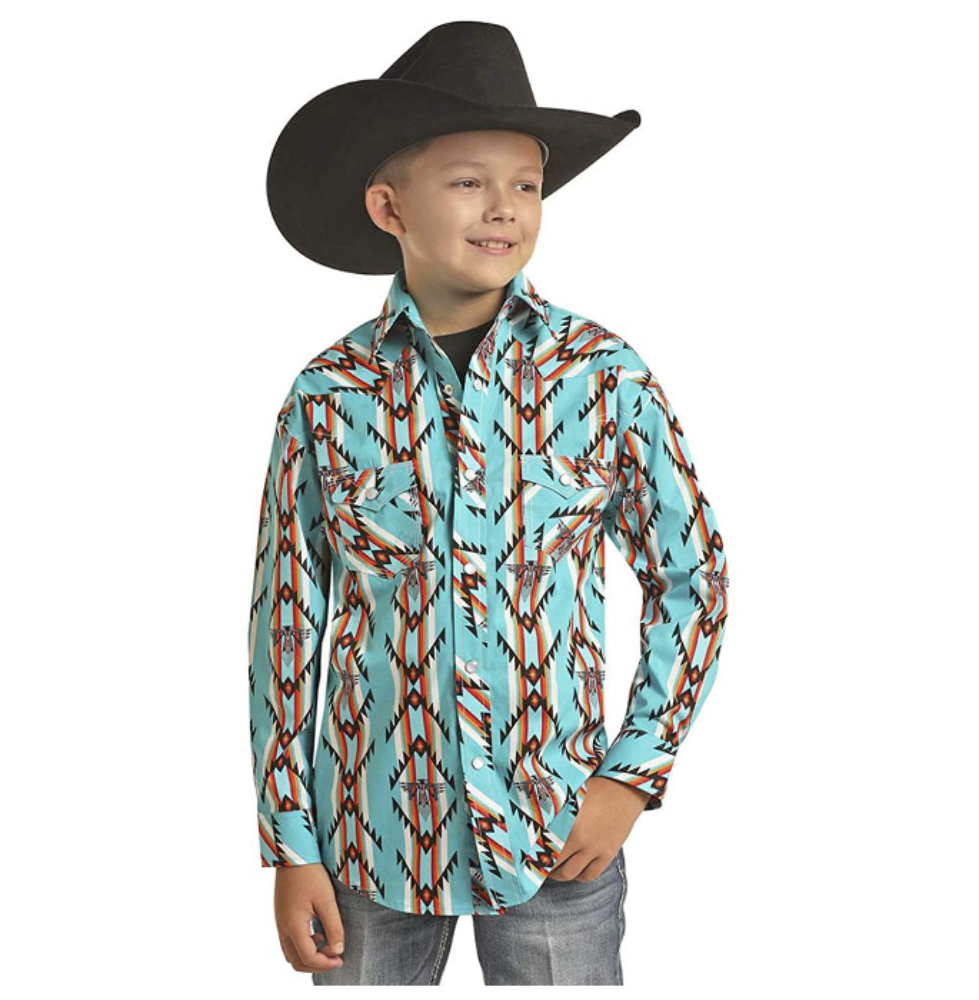Rock and Roll Cowboy Boys Dale Brisby Abstract Aztec Print Shirt B8S6716