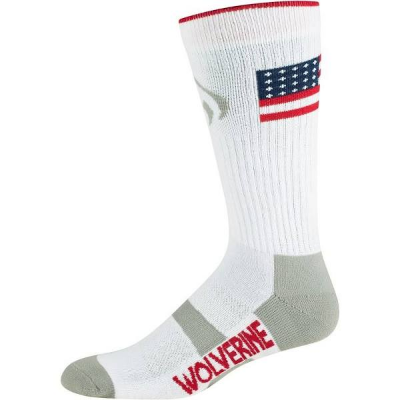 Wolverine Mens 2PK White USA Crew Socks