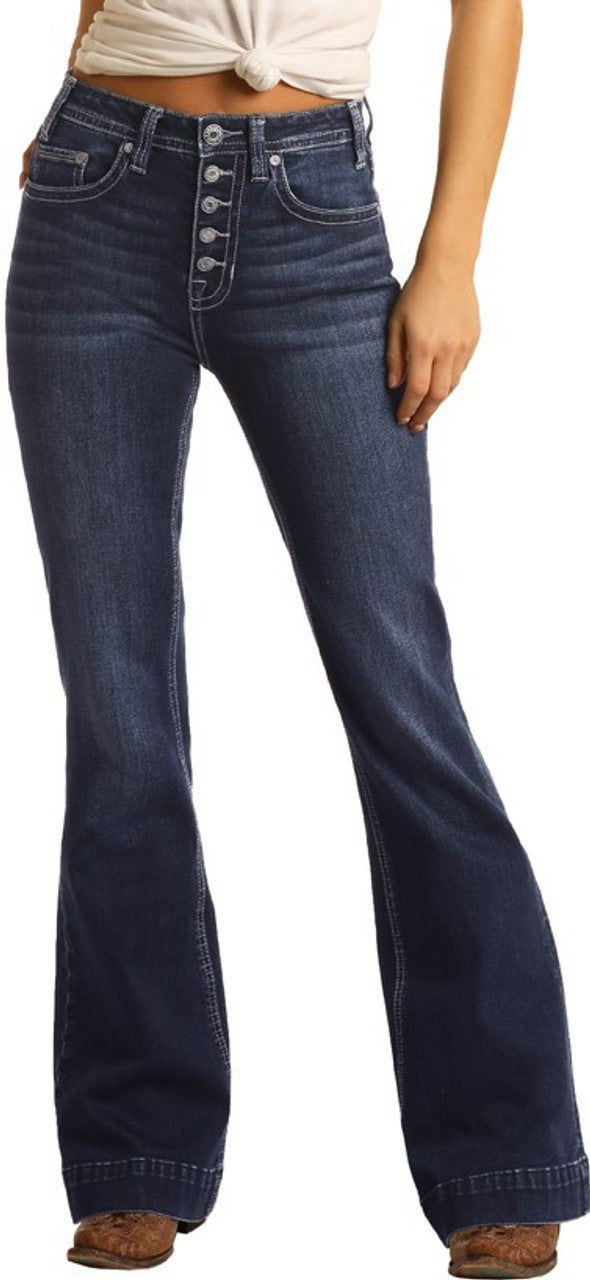 Rock&Roll High Rise Extra Stretch Button Fly Trouser Jeans #W8H4165