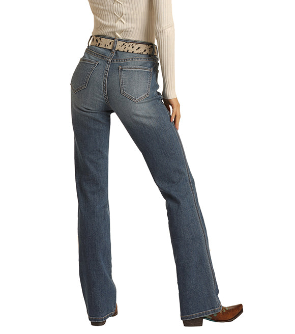 Rock And Roll Cowgirl Ladies High Rise Medium Wash Bootcut Jeans WH-1684