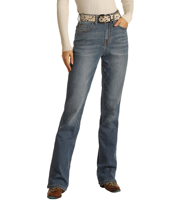 Rock And Roll Cowgirl Ladies High Rise Medium Wash Bootcut Jeans WH-1684