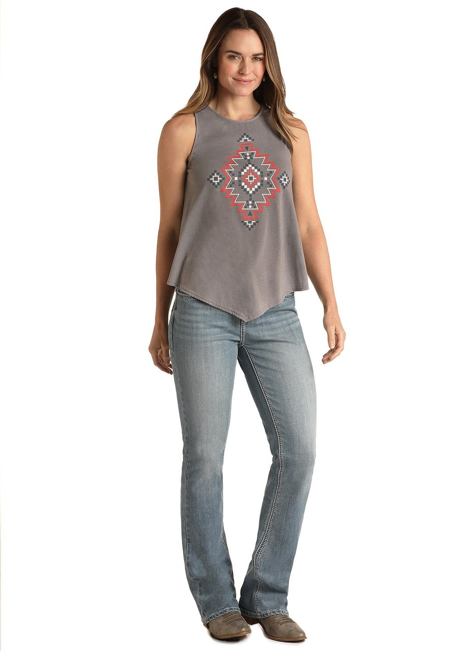 Panhandle Ladies Light Grey Americana Aztec Tank WLWT20RZJ7