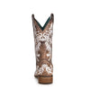 Corral Ladies Brown with White Embroidery GLOW Square Toe Boots A4063