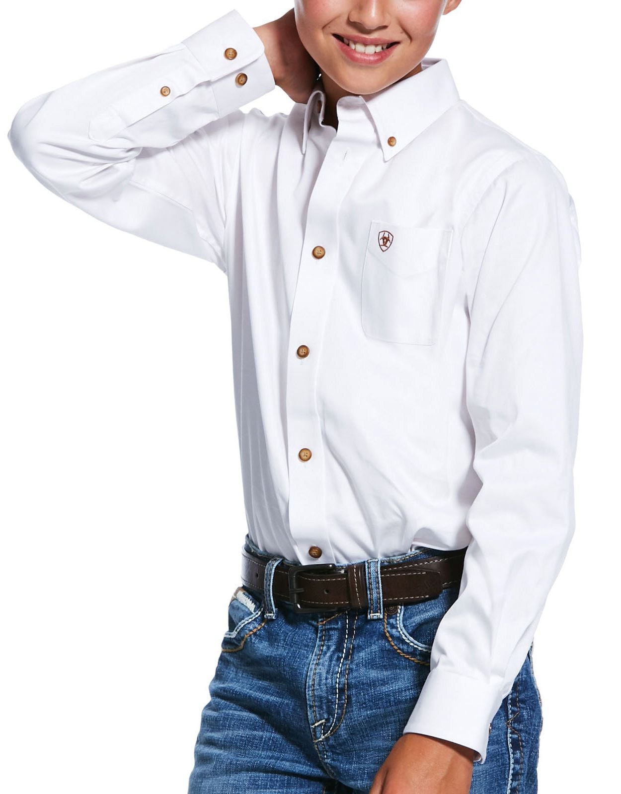 Ariat Boys White Long Sleeve Button Down Shirt 10030162