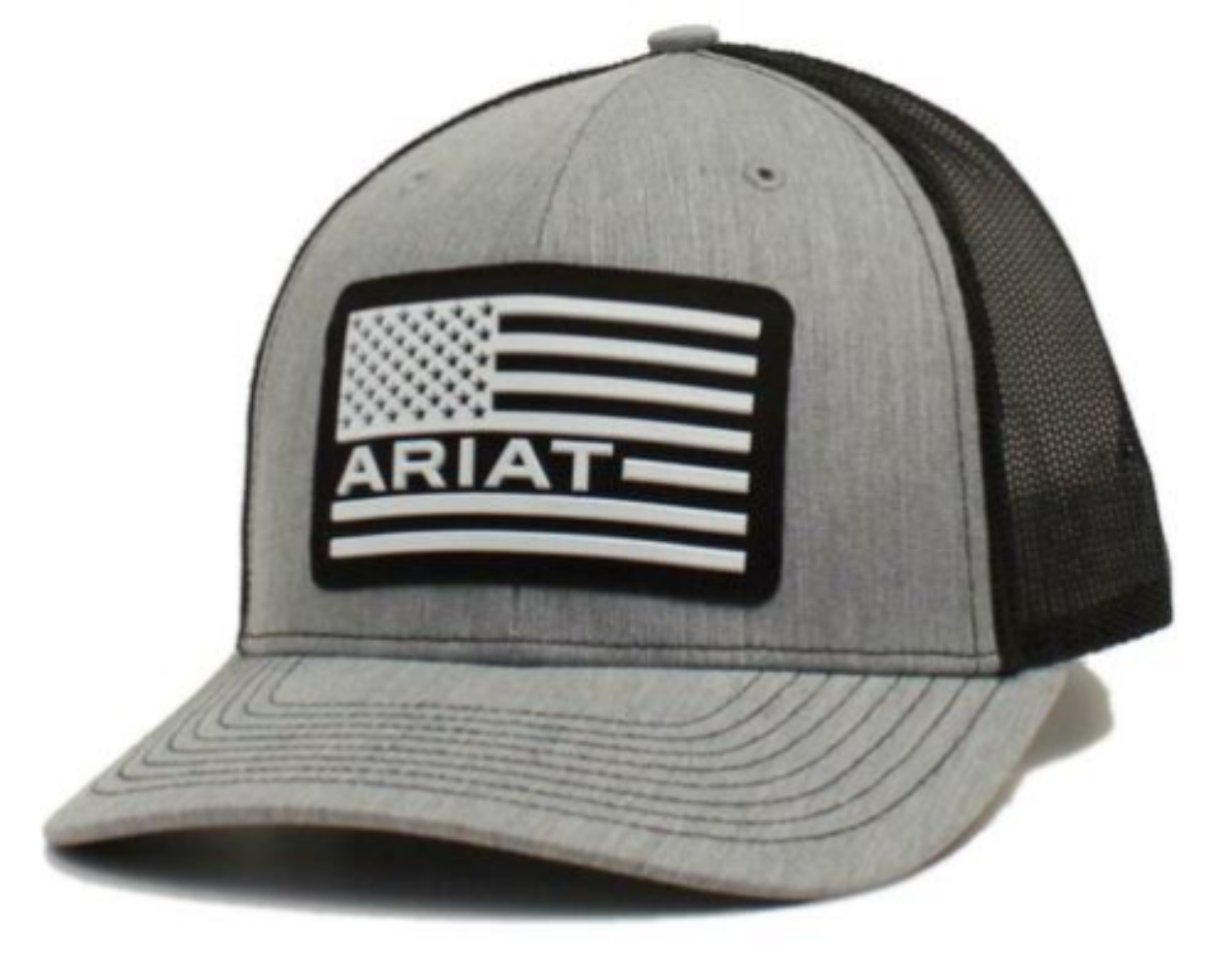 Ariat Western Mens Cap Baseball Hat USA Flag Patch Mesh Snap Grey A300012706