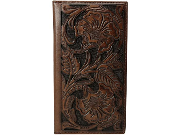 Ariat Two Tone Brown Floral Embossed Rodeo Wallet / Checkbook Cover A3532802