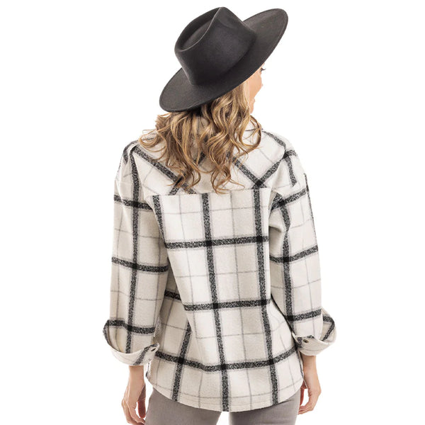 Katydid Ladies WHITE AND BLACK PLAID SHACKET- KATY-KDC-SHKT-40_WHT_