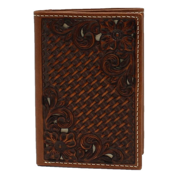Men's Nocona Trifold Floral ATooled Brown Leather Wallet N500016002