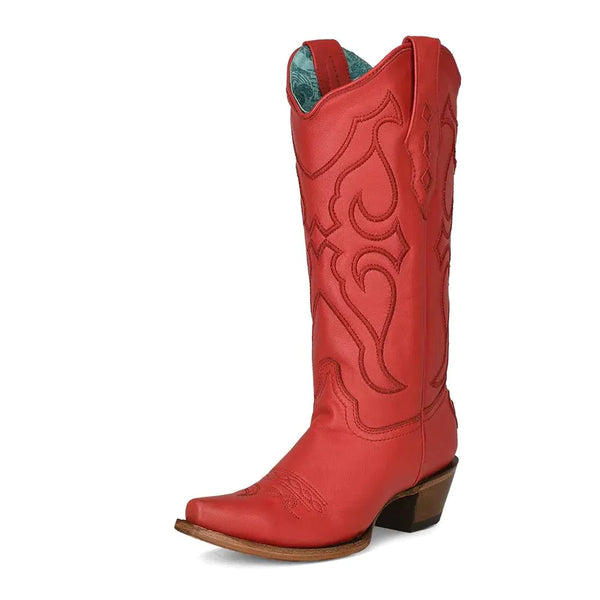 Corral Ladies Red Matching Stitch Pattern & Inlay Pullstrap Leather Boots Z5073