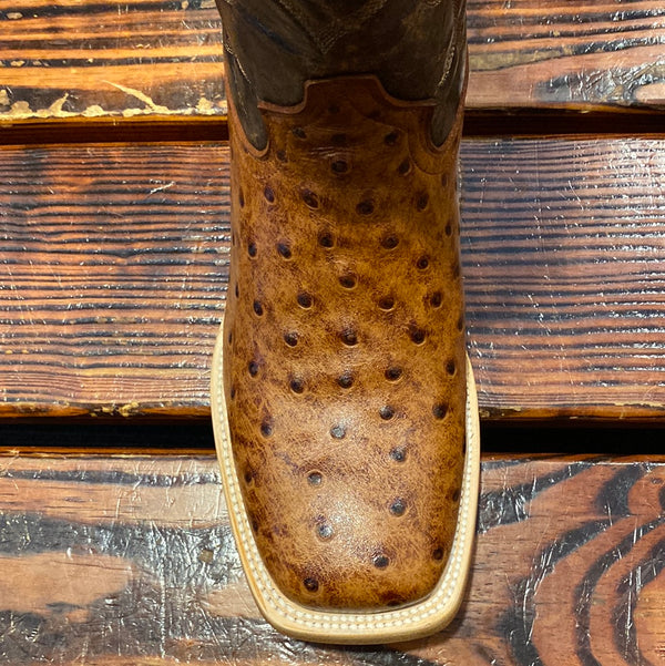 Men's Cowtown Ostrich Print Brown Square Toe Western Boots Q6064