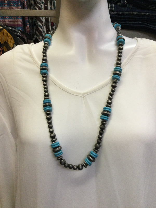 West & Company Faux Navajo Pearl Necklace With Turquoise Accents N739TQ