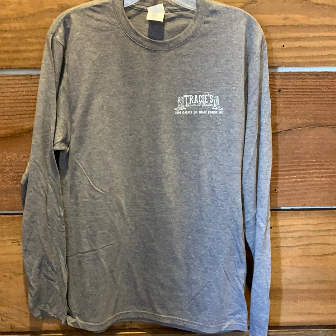 Tracies Boots & Buckles is One Kick Ass Store Long Sleeve Heather Grey Shirt PC455LSKASG