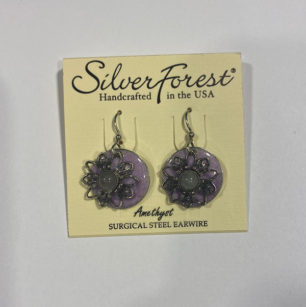 Silver Forest Amethyst with Flower Earrings NE-1690A