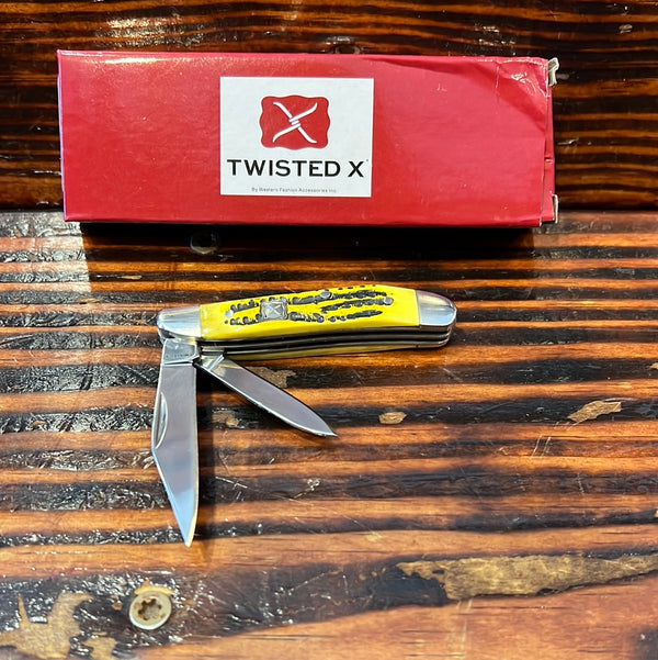 Twisted X KNIFE | 2 blade YELLOW basket weave handle knife XK5003