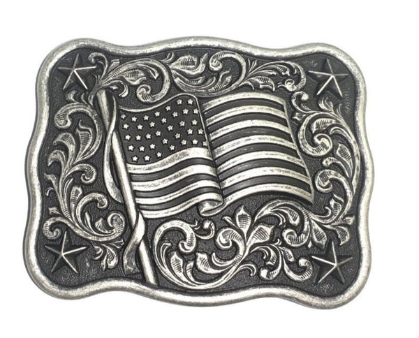 Nocona Rectangular Smooth Edge Buckle with USA Flag 37406
