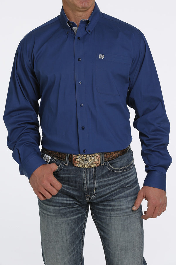 Cinch Men's Stretch Solid Button Down Western Shirt Royal Blue MTW1105445