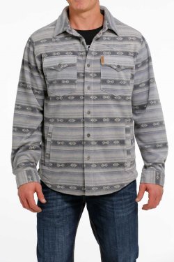 Cinch Men's Blue Grey Aztec Warm Long Sleeve Shirt Jacket MWJ1580001