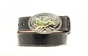 Nocona Boys Western Bull Leather Cowboy Belt Black n4410401