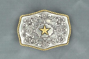 Nocona Two Tone Star & Floral Buckle