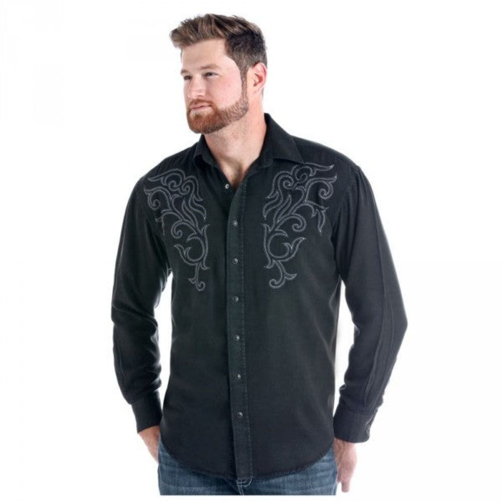 Panhandle Men's Black Classic Long Sleeve Western Shirt with Embroidery R0F9440