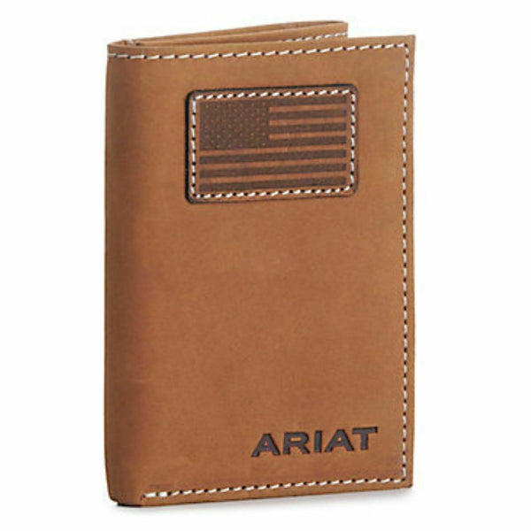 Ariat Men's Tan with Flag Patch Trifold Wallet A3548444
