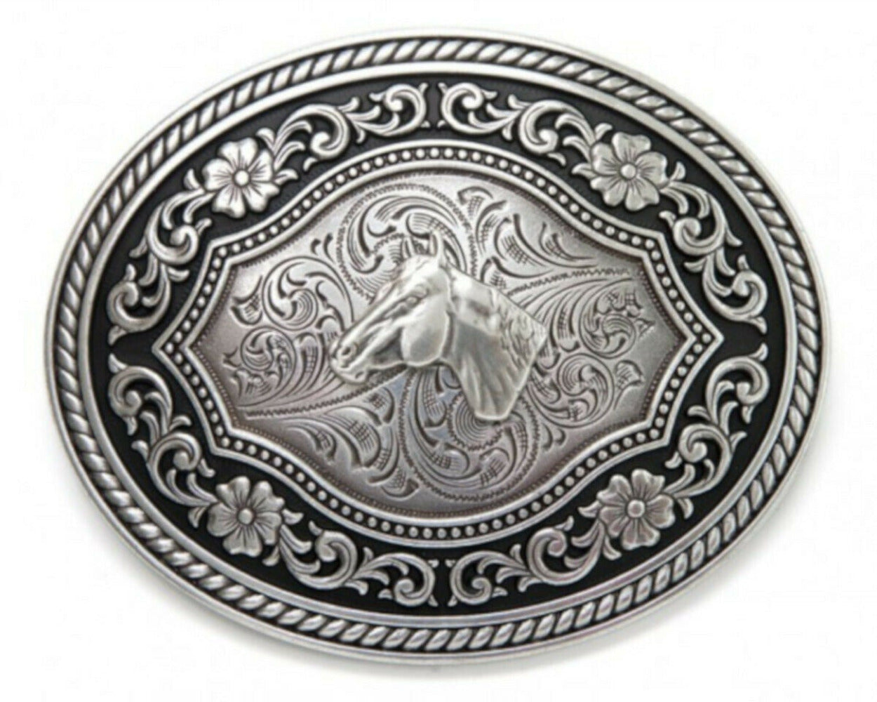 Nocona Western Mens Buckle Oval Horsehead Antique Silver 37711