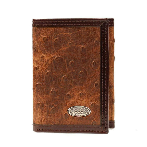 Slim Leather Wallet, Ostrich Print,Brown