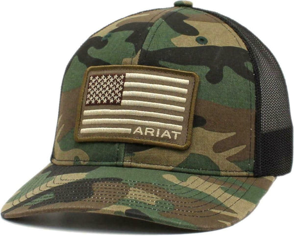 Ariat Men Hat Baseball Cap Mesh Snap Embroidered USA Flag Patch Camo A3000158222
