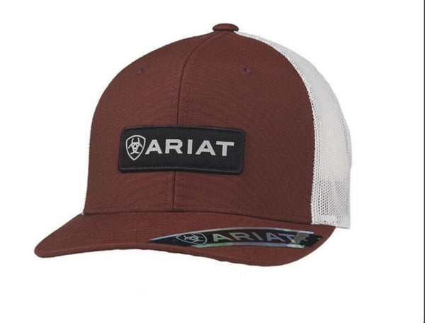 Ariat Red Cap with Rectangle Logo Patch and Grey Mesh Back Panels A300015504
