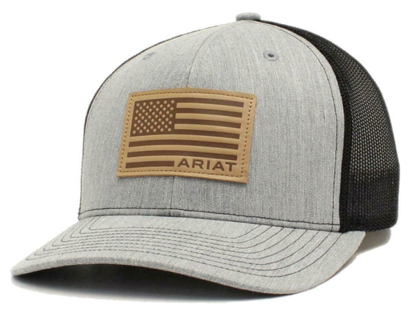 Ariat Mens Hat Baseball Cap Mesh Snap USA Flag Patch Grey A300015906