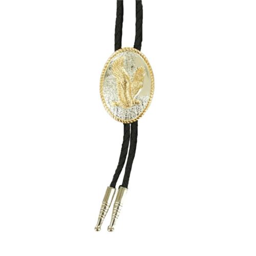 Double S Silver & Gold Engraved Eagle Slide Bolo Tie 22706