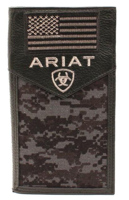 Ariat Western Men Wallet Rodeo Leather USA Flag Patch Camo Black A3536401
