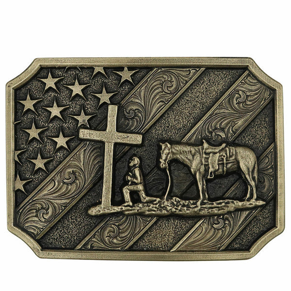 MONTANA SILVERSMITHS PATRIOT CHRISTIAN COWBOY FLAG - ACC BUCKLE - A864C